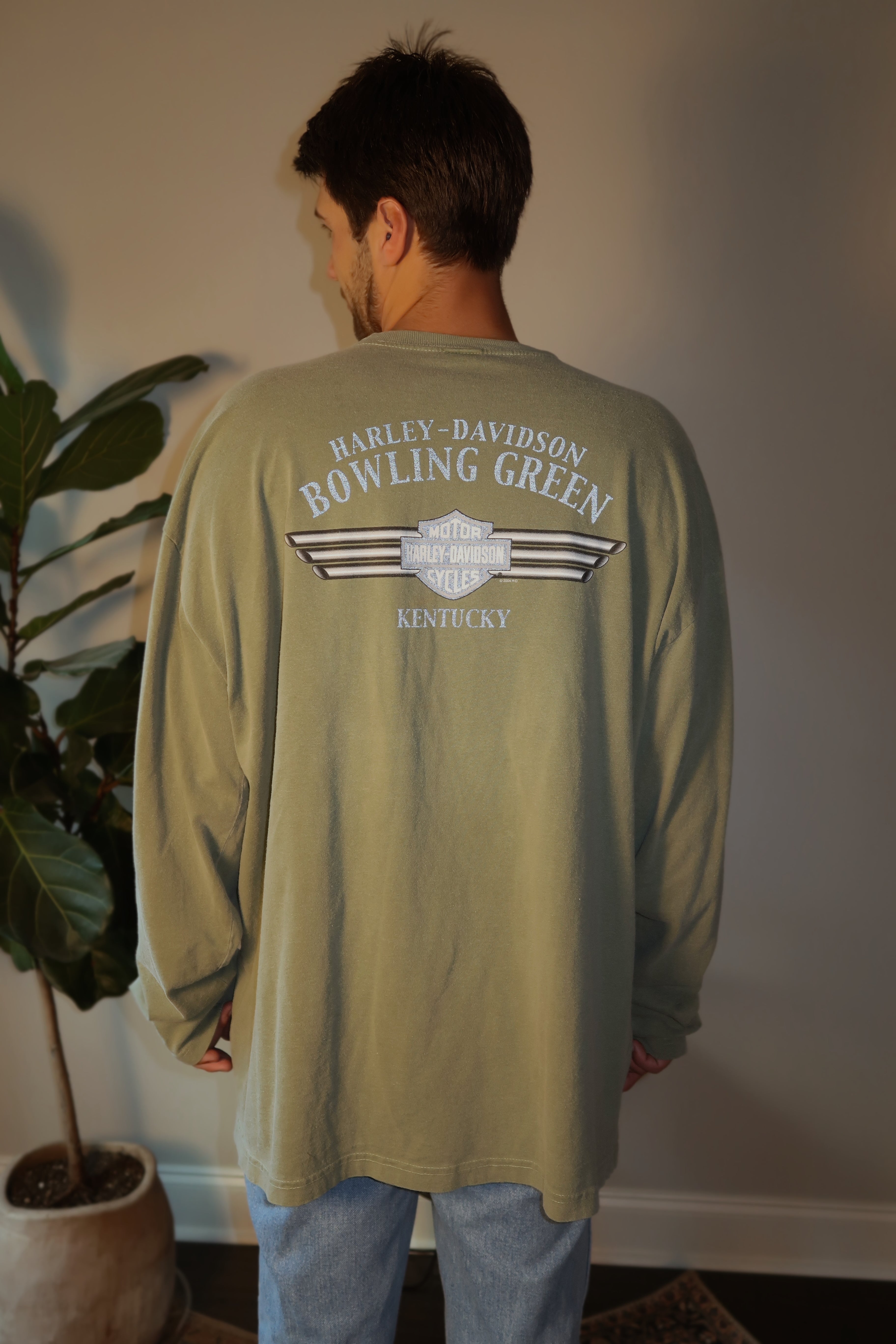 Vintage Sage Green Harley Davidson Long Sleeve