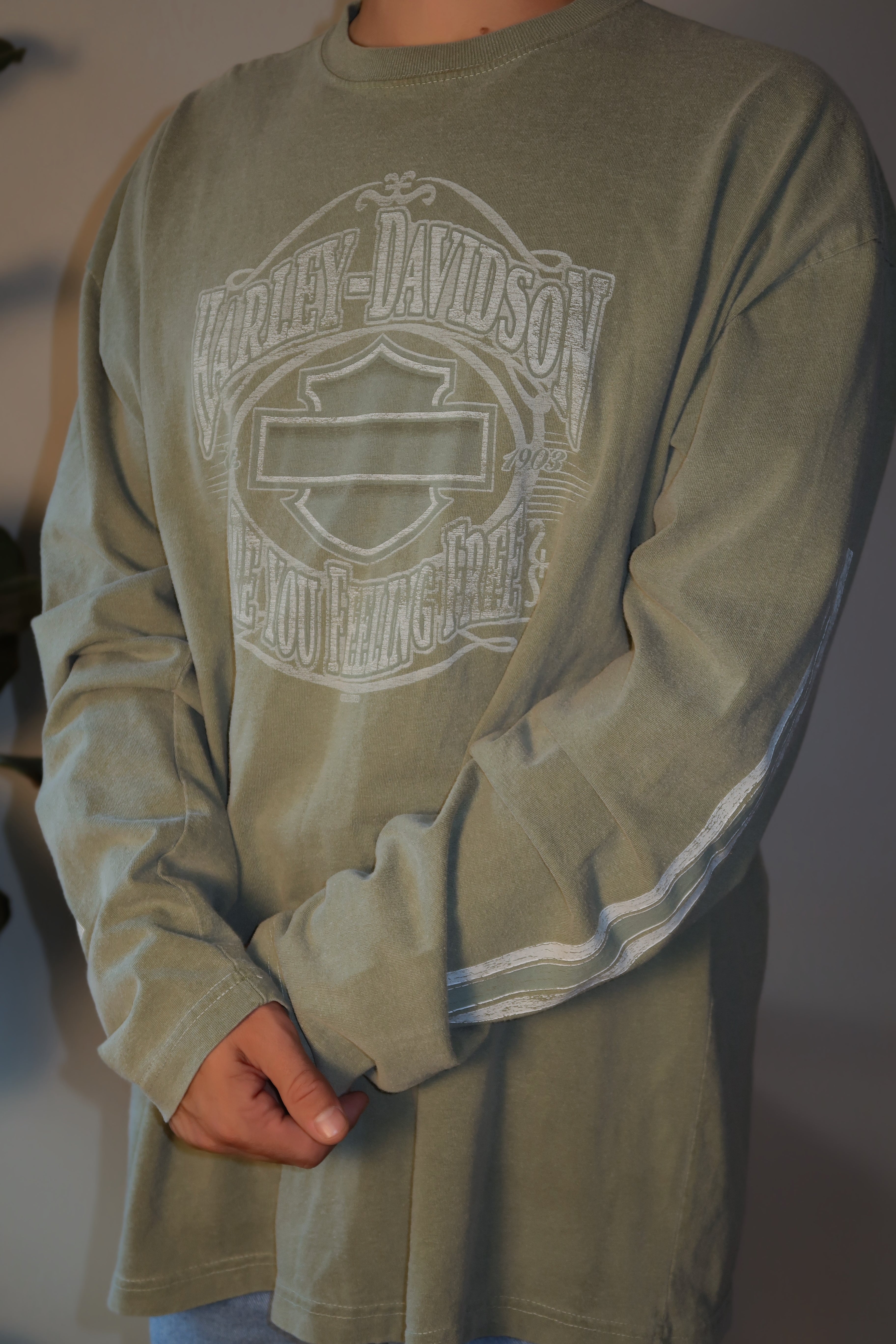 Vintage Sage Green Harley Davidson Long Sleeve