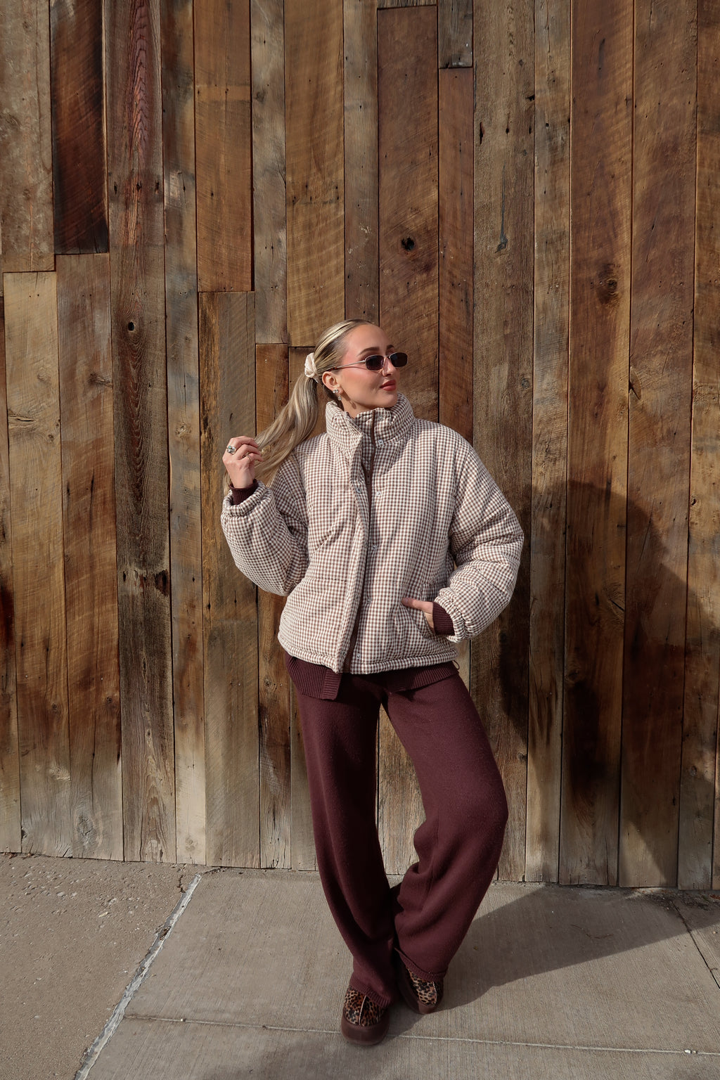 Espresso Gingham Puffer Jacket